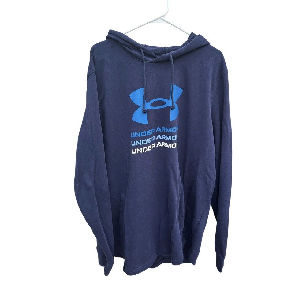 Under Armour Men's 3XLT Navy Blue Pullover Hoodie with Pockets & Graphic Print